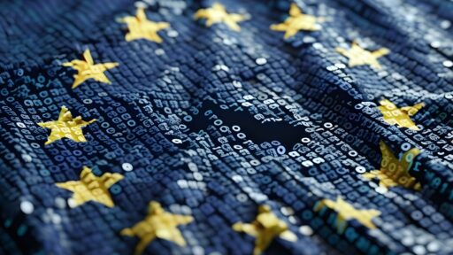 Bandera de la Unión Europea entre datos